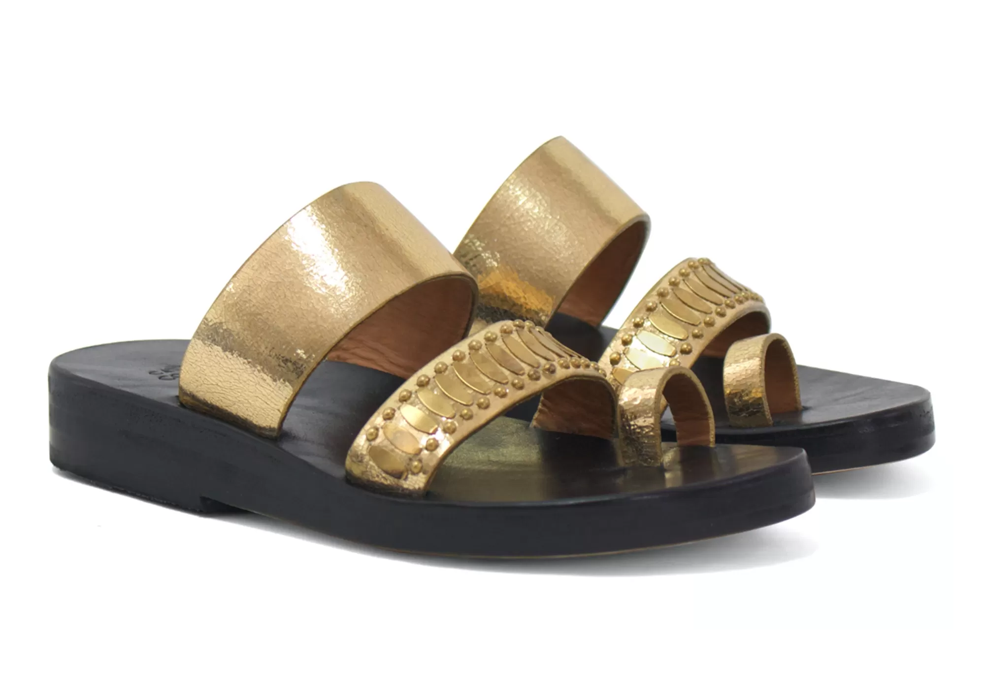 Calleen Cordero Treena Wedge Sandal Gold mirror w/ Brass Art New